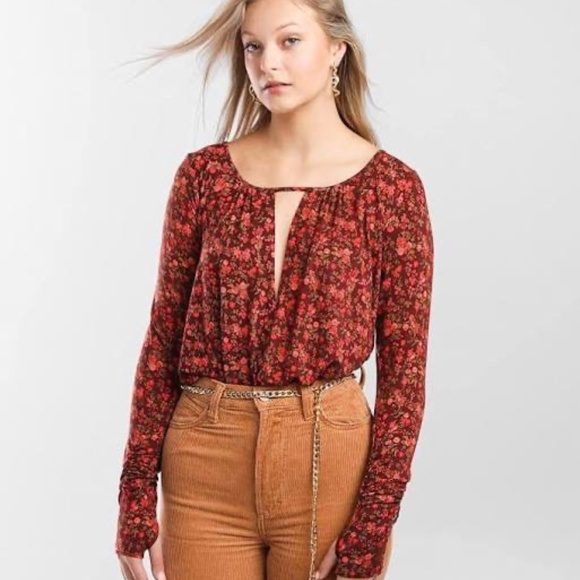Free People Brown Floral Keyhole Bodysuit - Picture 2 of 5